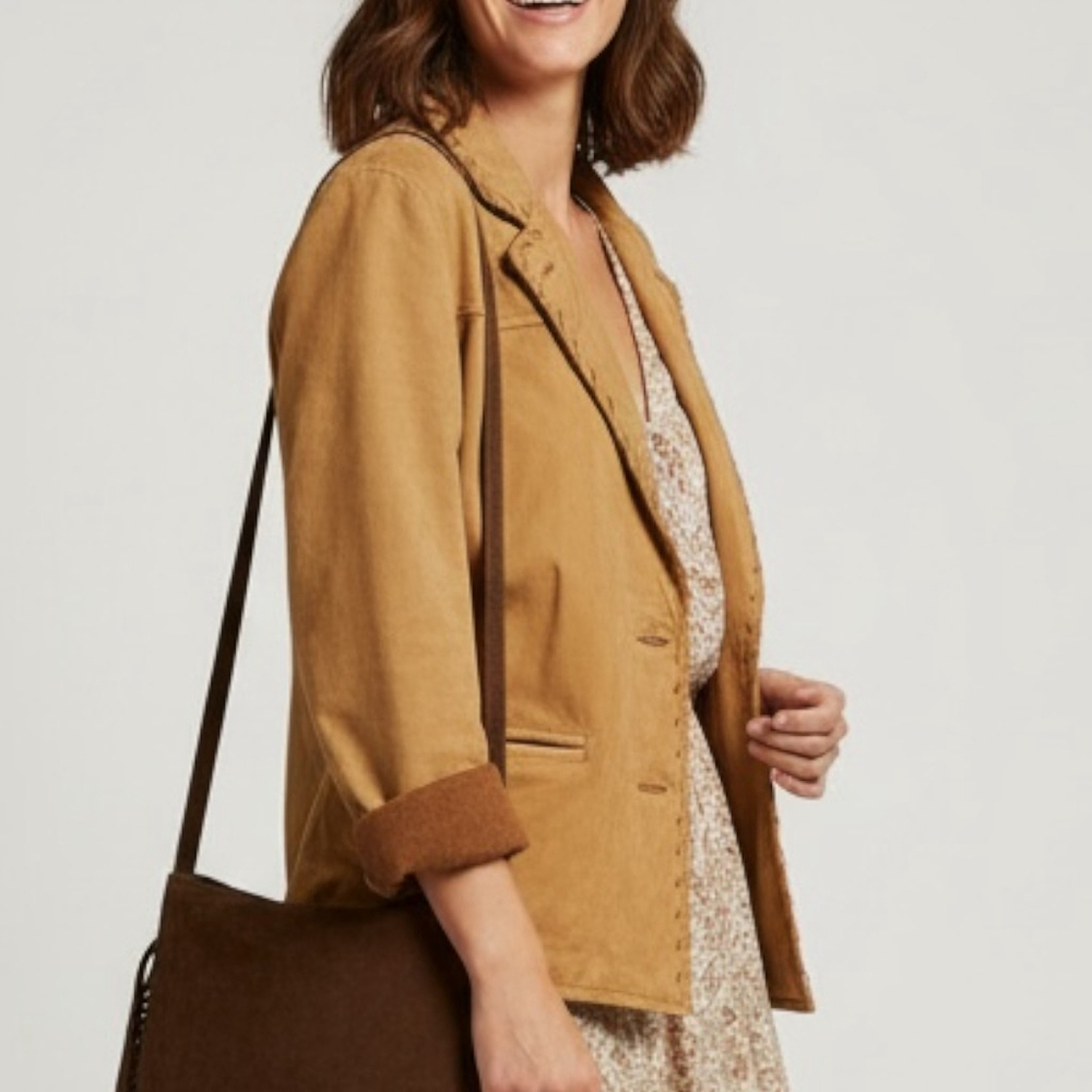 Fox Run Craftsmen Vintage Bohemian Leather Blazer Jacket in Tan